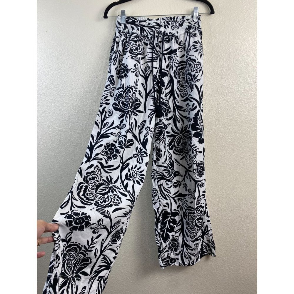 💜 Knox Rose Wide Leg floral Pull on Pants Womens XS Boho Vacation Coastal beach
